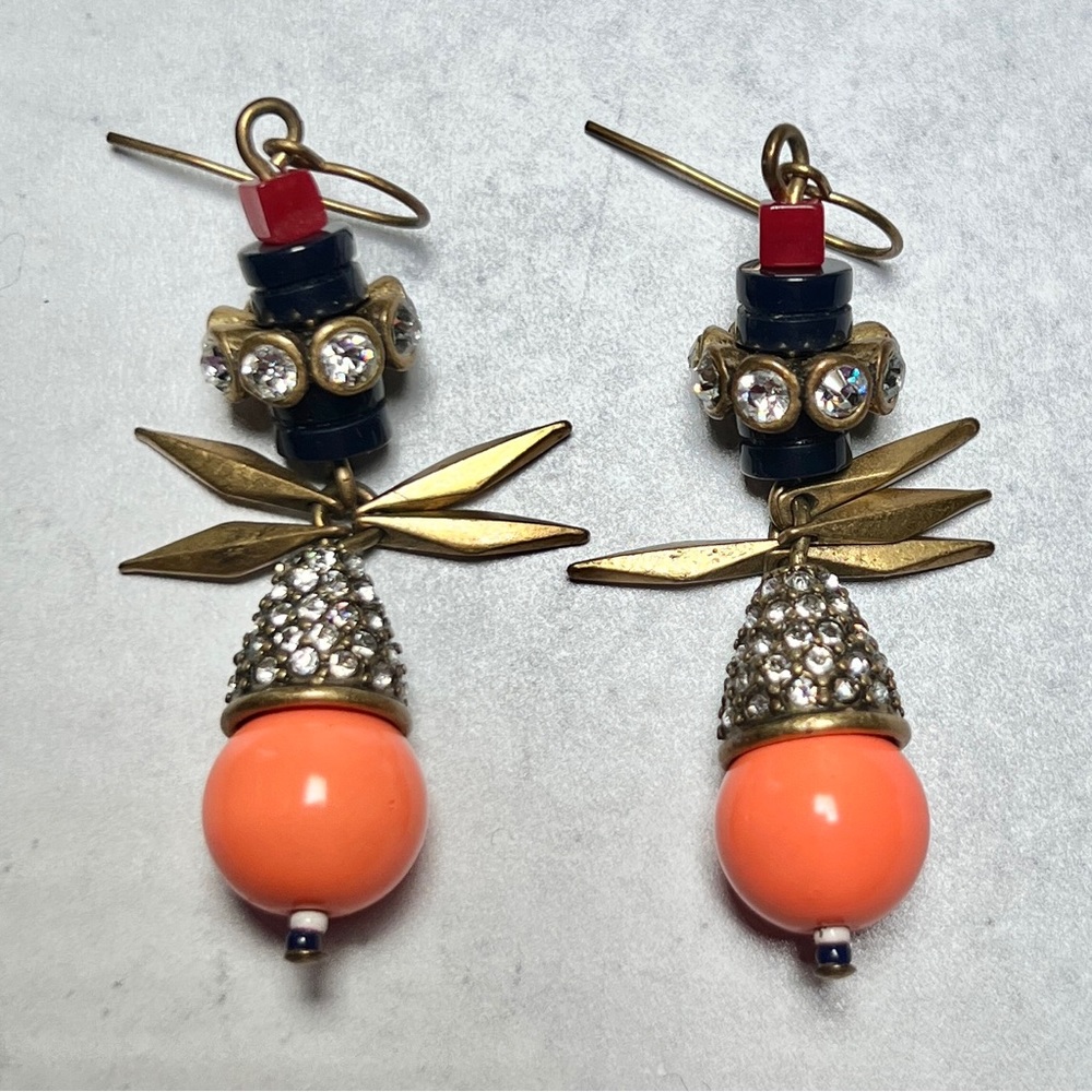 VTG J Crew faux coral & crystal earrings